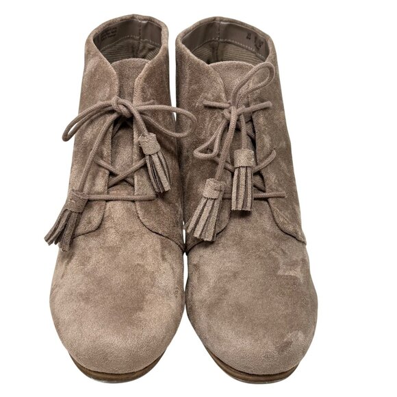 Dr. Scholls Womens Pierre Wedge Ankle Boots Booties Size 8M Tan Taupe Faux Suede - Picture 3 of 12